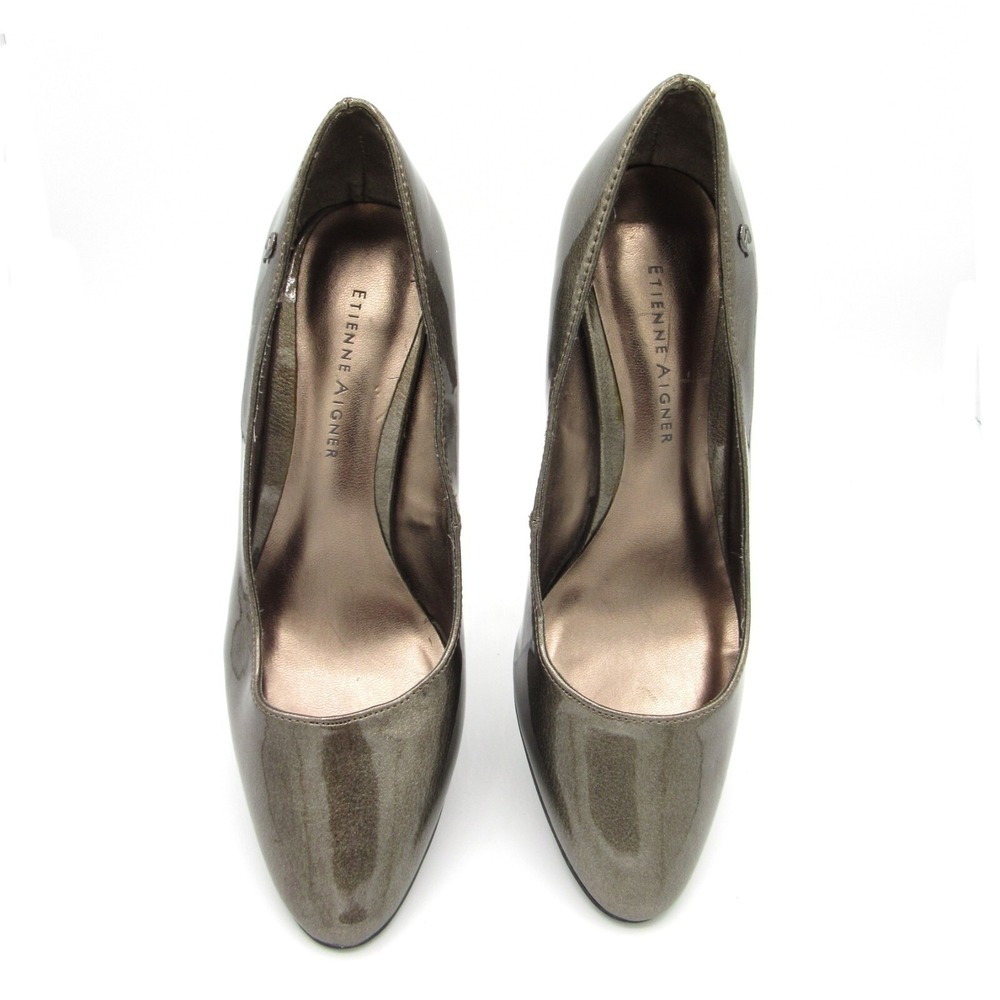Etienne Aigner Bronze Pumps Faux Patent Leather 2.75 Inch Heel Size 6M - Picture 3 of 7